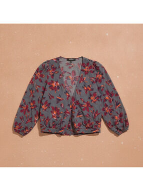 Madewell Moody Floral Silk Cropped Wrap Blouse Size XXS